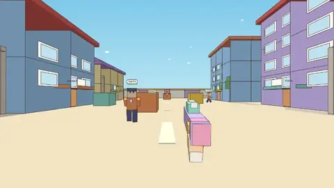 Rua da cidade de doces vista em primeira pessoa