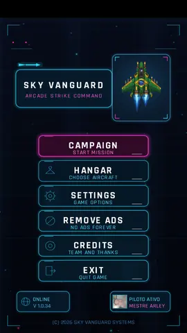 Menu principal do Sky Vanguard
