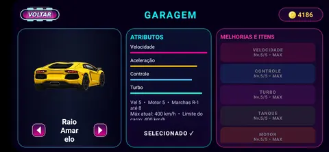 Garagem com o carro Raio Amarelo