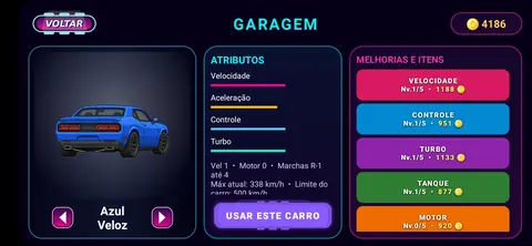 Garagem com o carro Azul Veloz