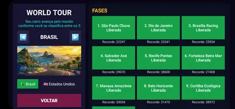 Mapa do World Tour com as fases do Brasil
