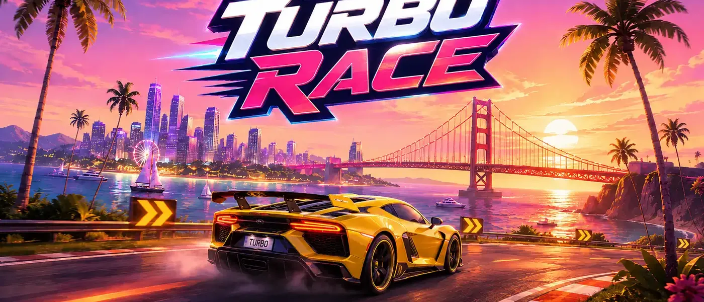 Cenário de corrida do Turbo Race ao pôr do sol